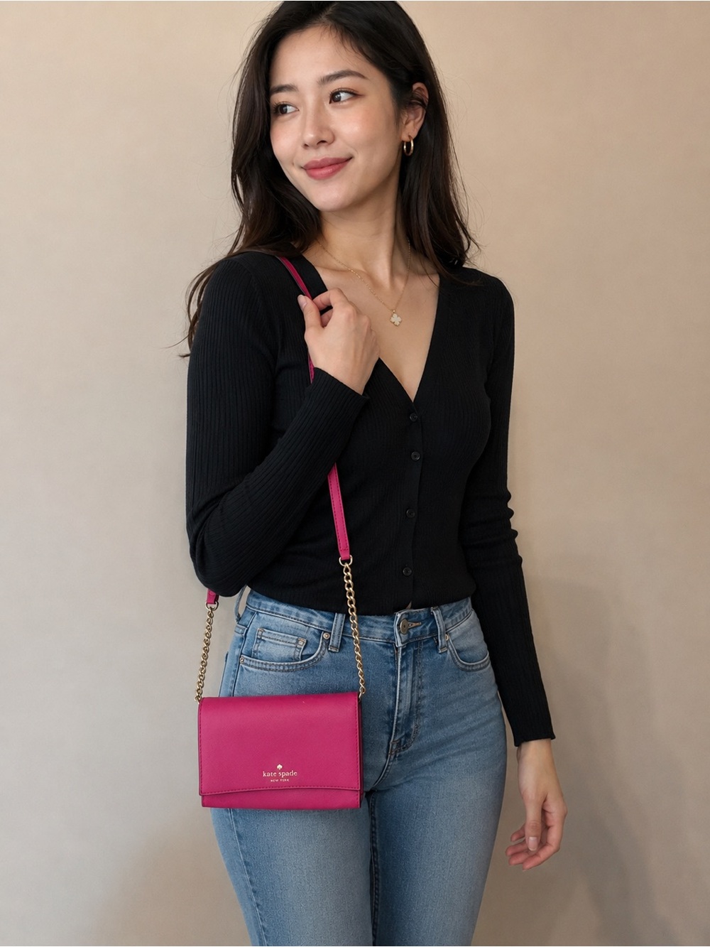 🌸Kate  spade Hot Pink Leather Chain Strap Crossbody🌸